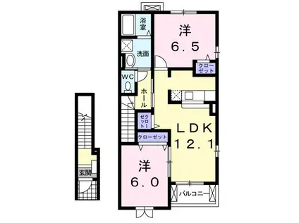 グリーンヴィレッジ(2LDK/2階)の間取り写真