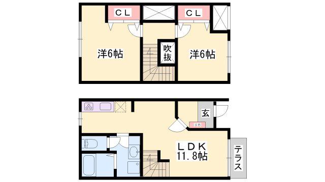 ノーブル東山(2LDK/1階)の間取り写真