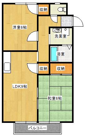 サンビレッジ竜之口D(2LDK/2階)の間取り写真