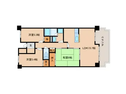 セレス学園前(3LDK/5階)の間取り写真