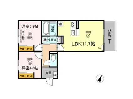 ラ フィオーレ(2LDK/2階)の間取り写真