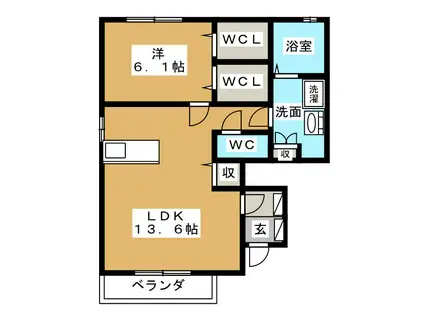 アベニール小黒田 B棟(1LDK/1階)の間取り写真