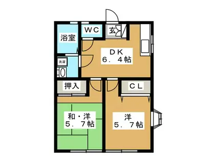 シャロム(2DK/1階)の間取り写真