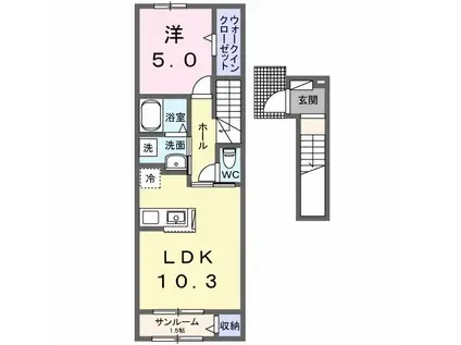 ルーツショアIII(1LDK/2階)の間取り写真