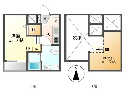 CASEA(1K/1階)の間取り写真