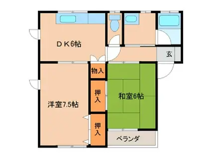 サニービレッジ B(2DK/2階)の間取り写真