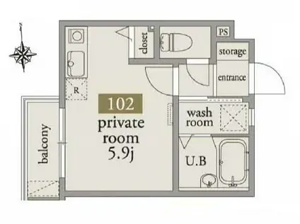 アーベインテラス舟渡(ワンルーム/1階)の間取り写真