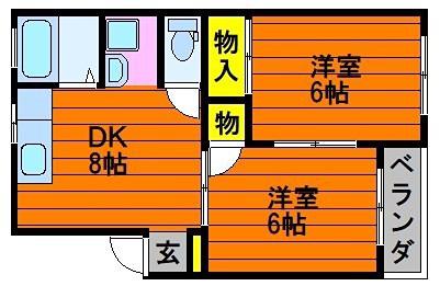 コーポチェリー(2DK/2階)の間取り写真