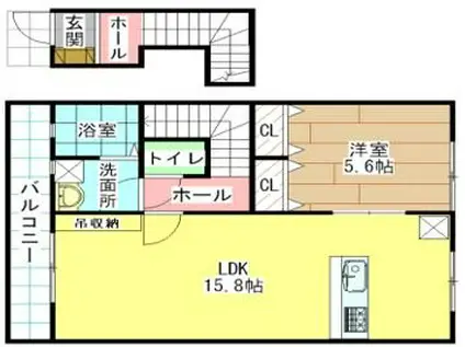 ルネス若園 B棟(1LDK/2階)の間取り写真
