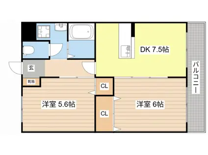 Kマンション貴生川(2DK/3階)の間取り写真