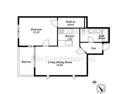 VIEW 高輪(1LDK/1階)の間取り写真
