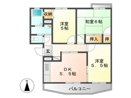 ラ・セゾン・S小泉B棟(3DK/1階)の間取り写真