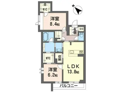 フェリシード野沢(2LDK/2階)の間取り写真