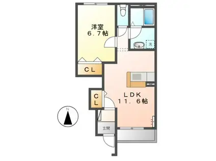 M.I CORPO S(1LDK/1階)の間取り写真