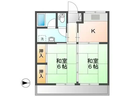 コーポ駒場(2K/2階)の間取り写真