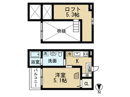 ヴィレッタ大正町(1K/2階)の間取り写真