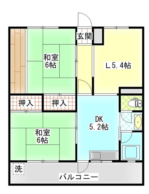 ミヤザキ第1マンション(2LDK/3階)の間取り写真