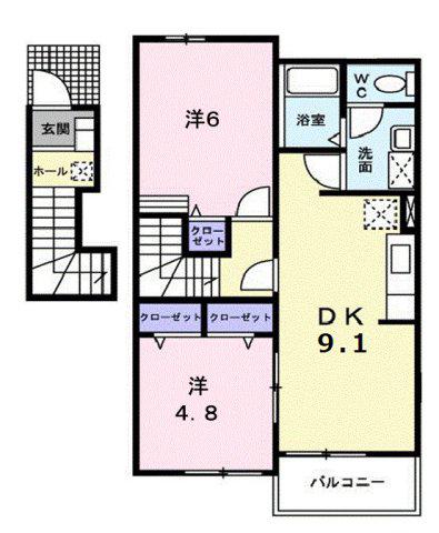 ライトホームズ(2DK/2階)の間取り写真
