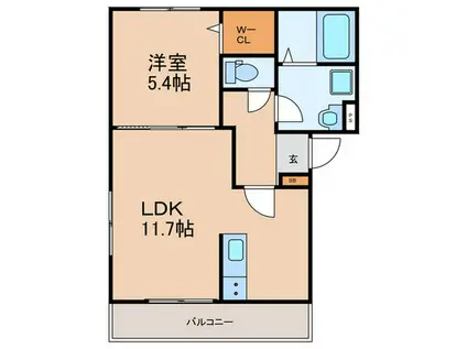 ポラリス野中町(1LDK/1階)の間取り写真