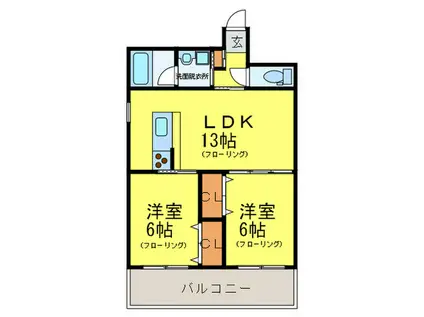 リーベ高宮3丁目(2LDK/4階)の間取り写真