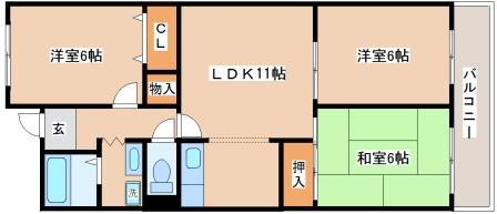 パールヒル清水が丘(3LDK/2階)の間取り写真