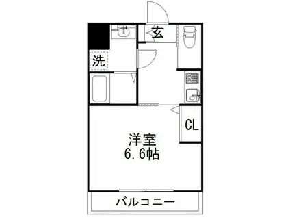 パラシアII(1K/1階)の間取り写真