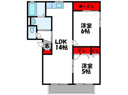 バリュージュ天神(2LDK/2階)の間取り写真