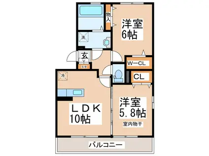 エスぺランサNOZOMI(2LDK/2階)の間取り写真