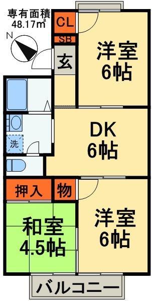 JR総武線 新検見川駅 徒歩18分 2階建 築36年(3DK/2階)の間取り写真