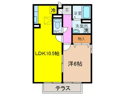 リベリュール富の原III(1LDK/1階)の間取り写真