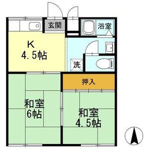 レスト北新川 A棟(2K/1階)の間取り写真