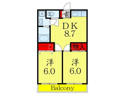 クリフ若木2(2DK/1階)の間取り写真