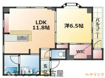 地下鉄名城線 志賀本通駅 徒歩2分 3階建 築20年(1LDK/2階)の間取り写真