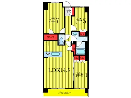 ザ・パークハウスオイコス赤羽志茂サードスクエア(3LDK/7階)の間取り写真