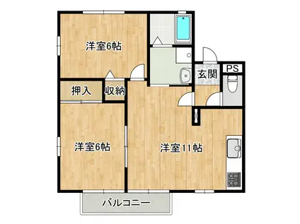 ファラオ弐番館(2LDK/2階)の間取り写真