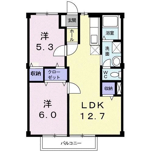 ニューシティアルルB(2LDK/2階)の間取り写真