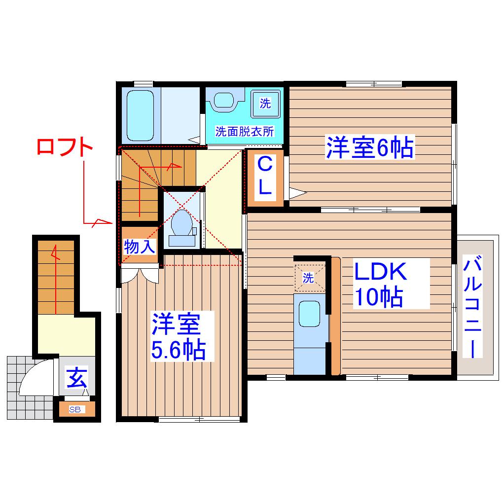 遠見塚I(2LDK/2階)の間取り写真