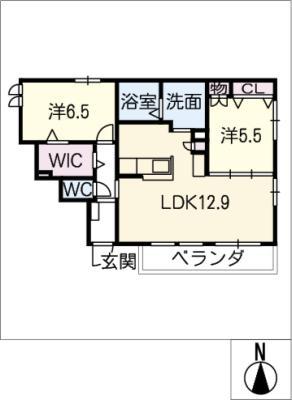 グランメール川名(2LDK/3階)の間取り写真