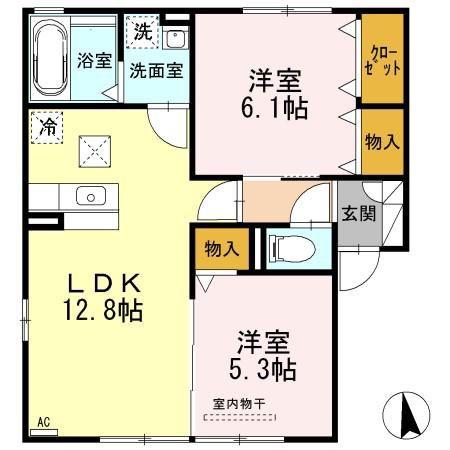 ペジーブル大垣(2LDK/1階)の間取り写真