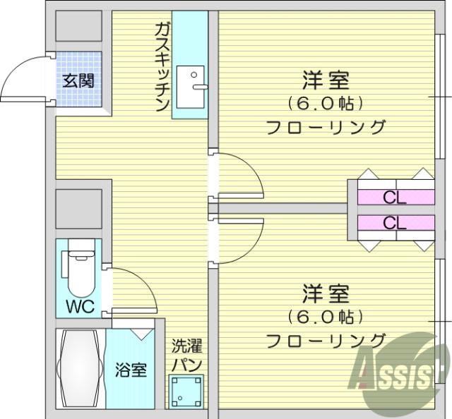 ジュネス向山(2K/2階)の間取り写真
