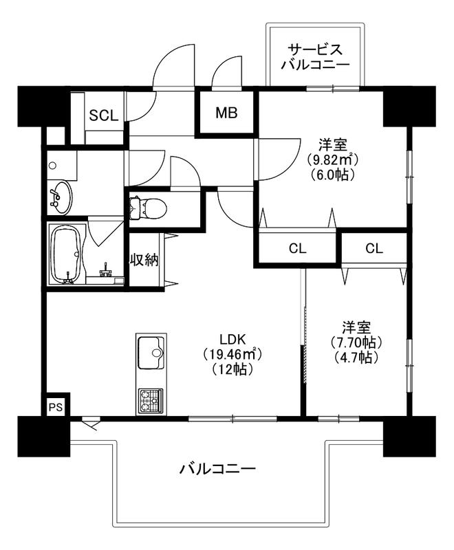 モダンパラッツォ博多デュオグランデウエスト(2LDK/8階)の間取り写真