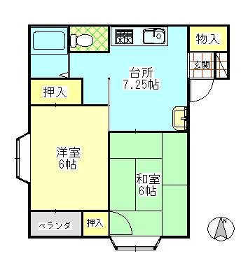 コーポサンフラワー(2DK/2階)の間取り写真