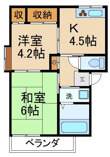 ワールドライフ中田I(2K/2階)の間取り写真