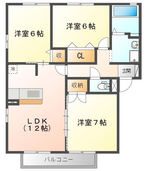グリーンヒル高岡台B棟(3LDK/1階)の間取り写真