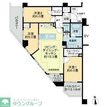 ミオカステーロ京王稲田堤2(3LDK/2階)の間取り写真