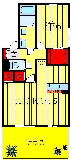 セブンオークスB(1LDK/1階)の間取り写真