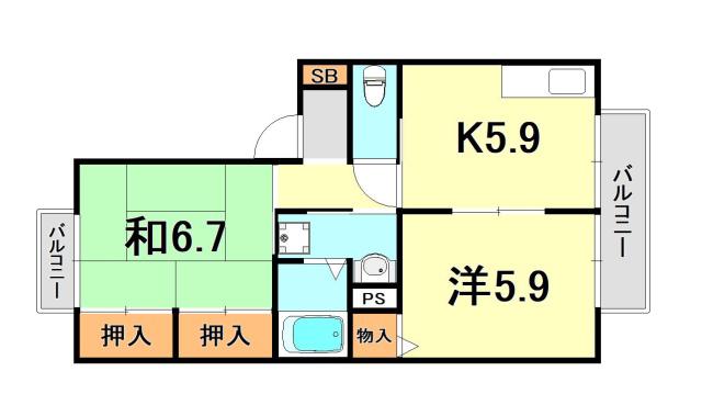 ディアス宮川(2K/2階)の間取り写真