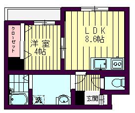 ハイリード・セイフウ(1LDK/8階)の間取り写真