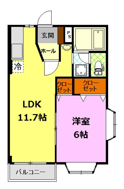 メゾンセレッソ(1LDK/2階)の間取り写真
