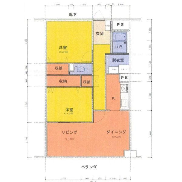 ハーモニアス桜本町(2LDK/3階)の間取り写真